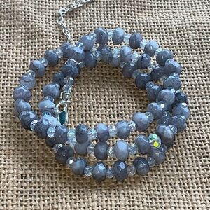 Gray chalcedony Stone With Crystal spacers Necklace  New